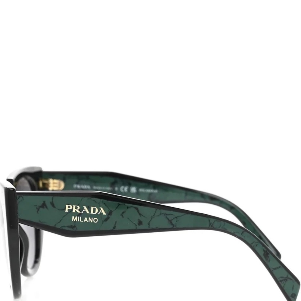 Prada Women's Acetate Black Cat-Eye Sunglasses. SPR 14W Black Green - Picture 3 of 16